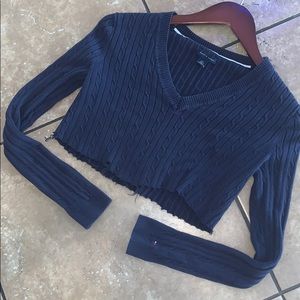 Navy/dark blue cropped Tommy Hilfiger sweater
